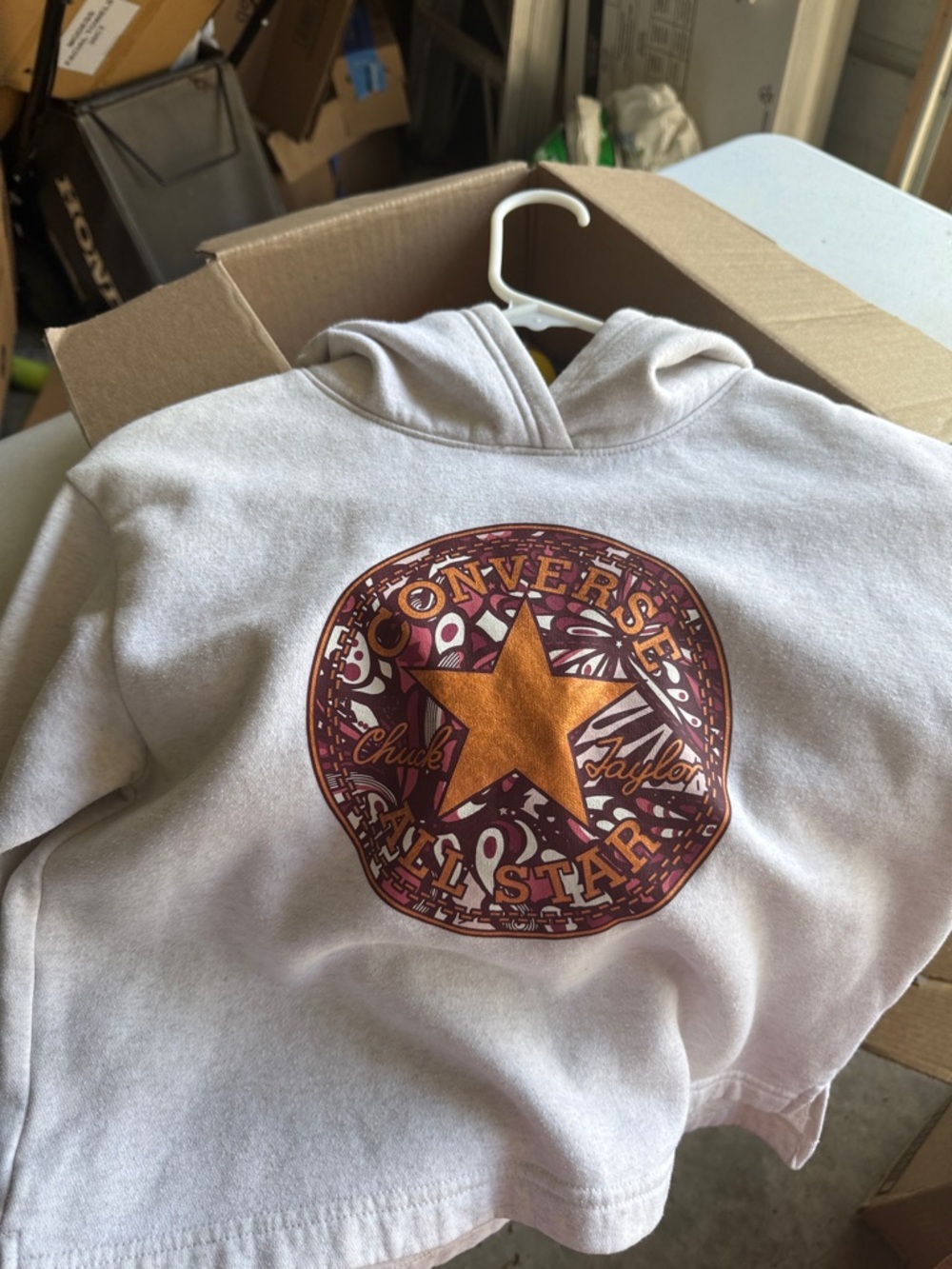 Converse White Hoodie with Gold Star and Maroon Graphic